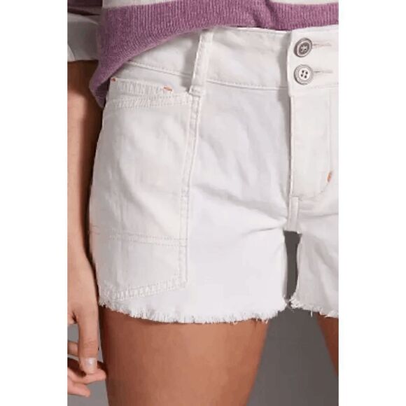 Pilcro Anthropologie White Double Button Stitch Cutoff Denim Shorts Size 27 - Picture 3 of 9
